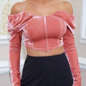 Off Shoulder Crop Velvet Top